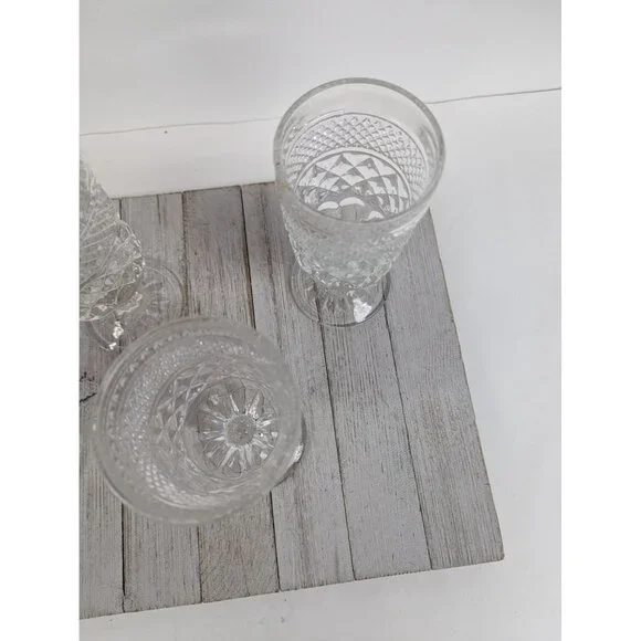 Set 4 Wexford Anchor Hocking Glass Water Goblets 6 5/8" Diamond Cut Stemmed - Picture 4 of 6